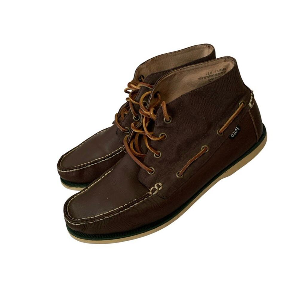 POLO RALPH LAUREN MEN'S BARAWLEY DARK BROWN PULL UP LEATHER BOOTS Sz 10.5D